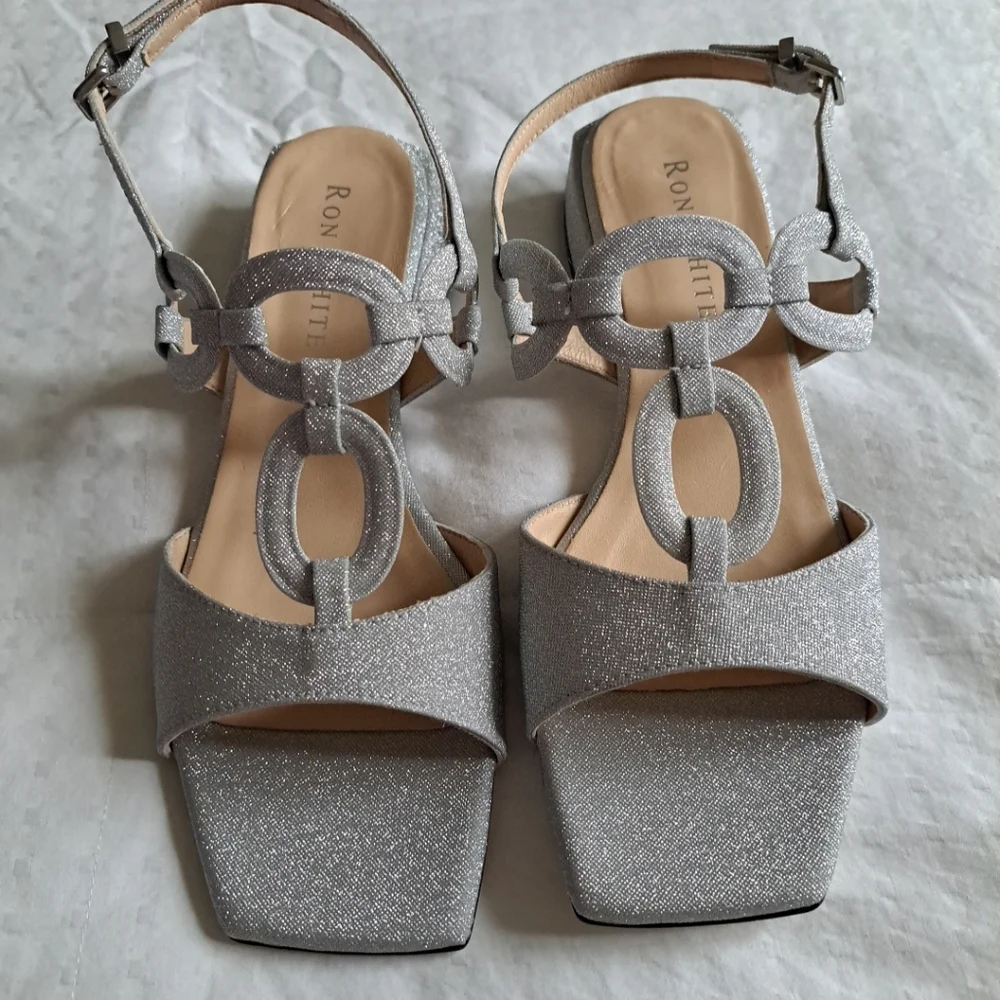 NWOB Ron White Beverly Glitter Fabric Slingback Sandals Size 38.5 8.5 $495